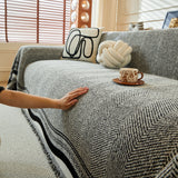 Reversible Herringbone Sofa Cover, 2-in-1 Classic British Throw Blanket for Couch