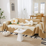 Chenille Minimalist Wavy Sofa Throw Cover, Cozy Blankets for Couch, Machine Washable Couch Protector