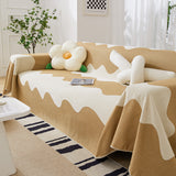Chenille Minimalist Wavy Sofa Throw Cover, Cozy Blankets for Couch, Machine Washable Couch Protector