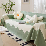Chenille Minimalist Wavy Sofa Throw Cover, Cozy Blankets for Couch, Machine Washable Couch Protector