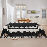 Chenille Minimalist Wavy Sofa Throw Cover, Cozy Blankets for Couch, Machine Washable Couch Protector