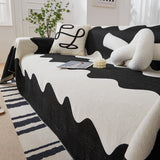 Chenille Minimalist Wavy Sofa Throw Cover, Cozy Blankets for Couch, Machine Washable Couch Protector
