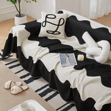 Chenille Minimalist Wavy Sofa Throw Cover, Cozy Blankets for Couch, Machine Washable Couch Protector