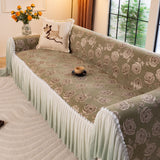French Country Floral Sofa Cover with Ruffled Skirt, Farmhouse Decor for Living Room