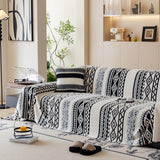 Bohemian Tufted Sofa Cover, Plush Fleece Throw Blanket with 3D Woven Aztec Stripes