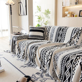 Bohemian Tufted Sofa Cover, Plush Fleece Throw Blanket with 3D Woven Aztec Stripes