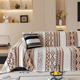 Bohemian Tufted Sofa Cover, Plush Fleece Throw Blanket with 3D Woven Aztec Stripes