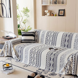 Bohemian Tufted Sofa Cover, Plush Fleece Throw Blanket with 3D Woven Aztec Stripes