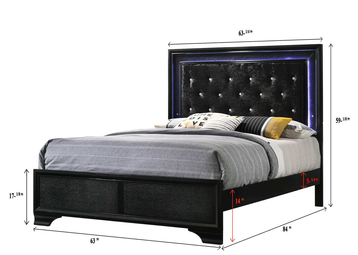 Micah Black Queen Panel Bed w/ LED HB - Ornate Home