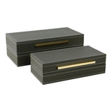 Chester Green/Gold/Multicolor Faux Leather Stitched Edge Boxes (Set of 2)