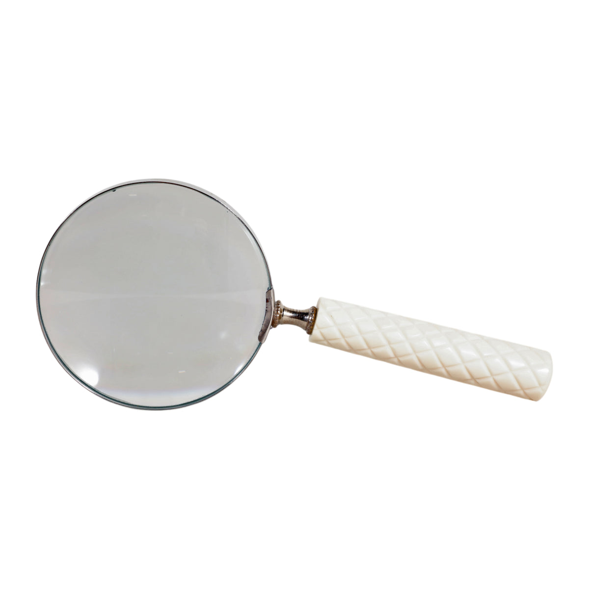 Four Points Ivory/Silver Diamond Carved Handle Magnifying Glass