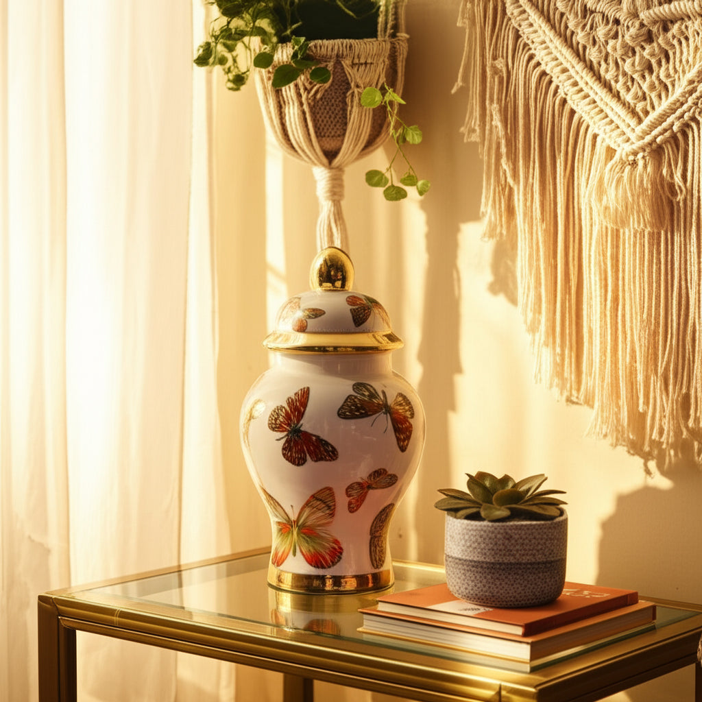 Hamdenworth Multicolor Small Butterflies Temple Jar