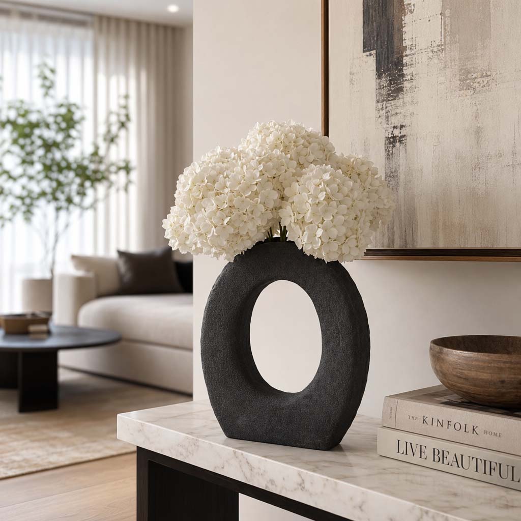 Dillonview Black Rough Finish Open Cut-Out Vase with Opening