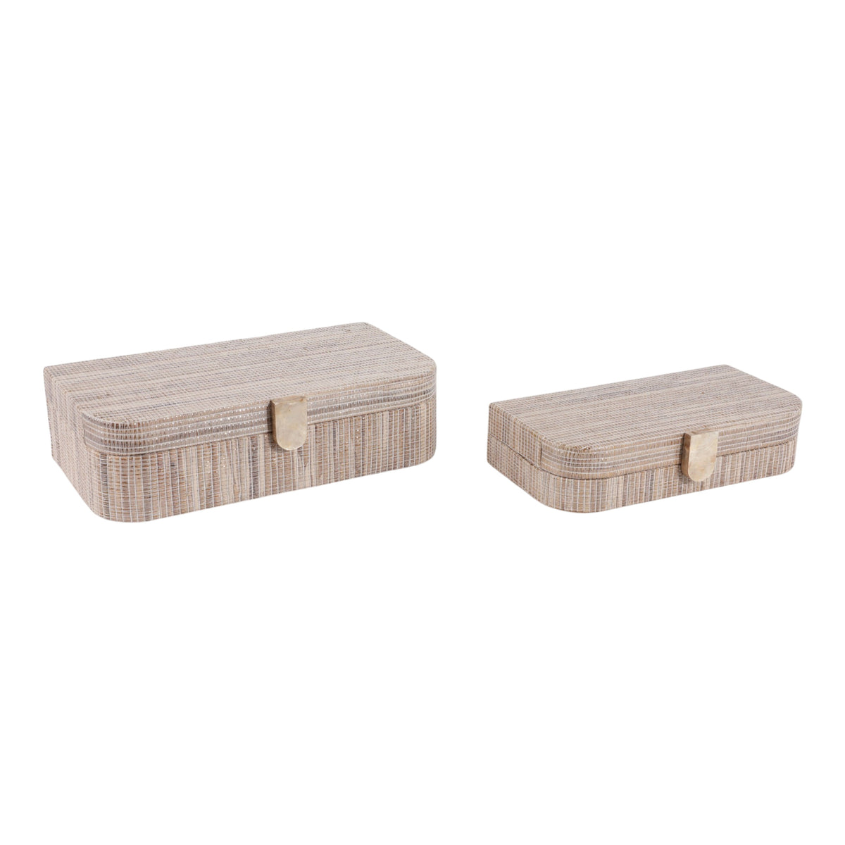 Mono Vista Brown Raffia Boxes with Round Edge Capiz Hardware (Set of 2)