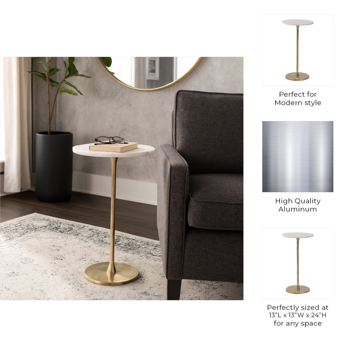 Goat Rock Gold/White Metal Round Drink Table