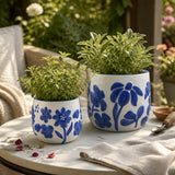 Miranda Blue Floral Embossed Planters (Set of 2)
