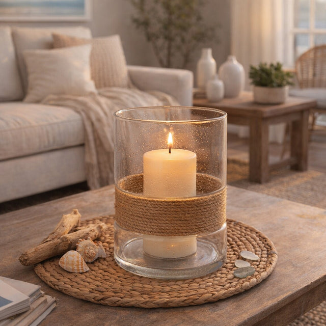 Paloma Natural/Clear Large Rope and Glass Hurricane
