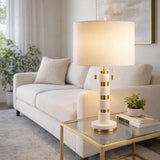 Plainview White/Gold Stacked Marble Lamp with 2 Pulls