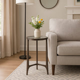 Keene Antique Bronze Thick Glass Top Round Accent Table