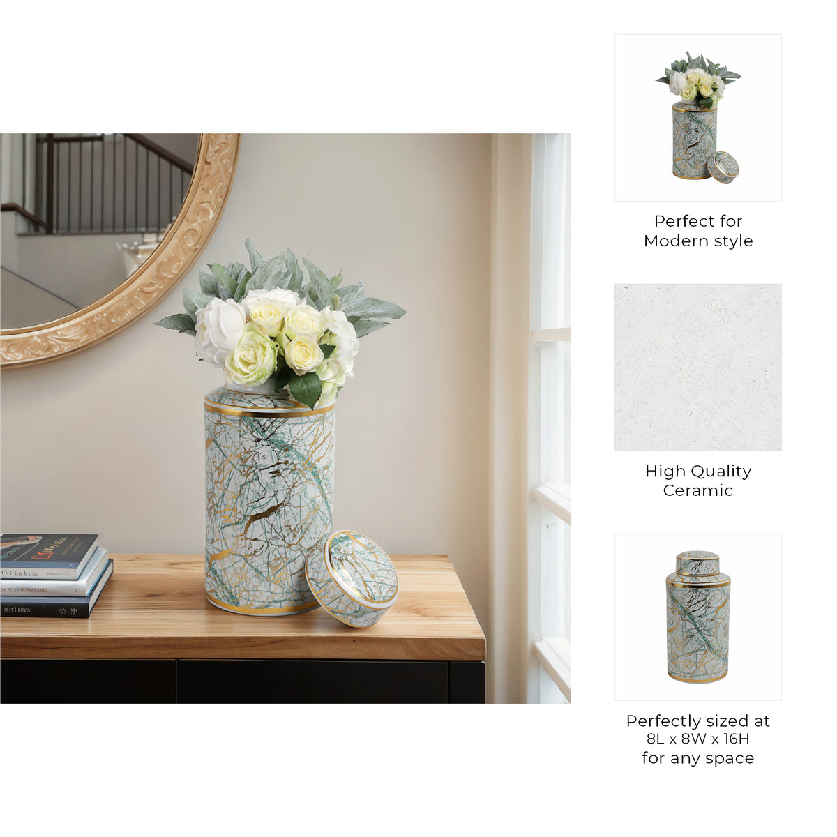 Edendale Green/Gold Large Ceramic Jar with Lid
