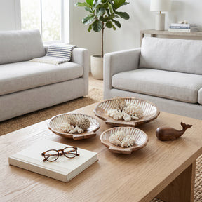 Hiouchi White/Natural Distressed Seashell Trays (Set of 3)
