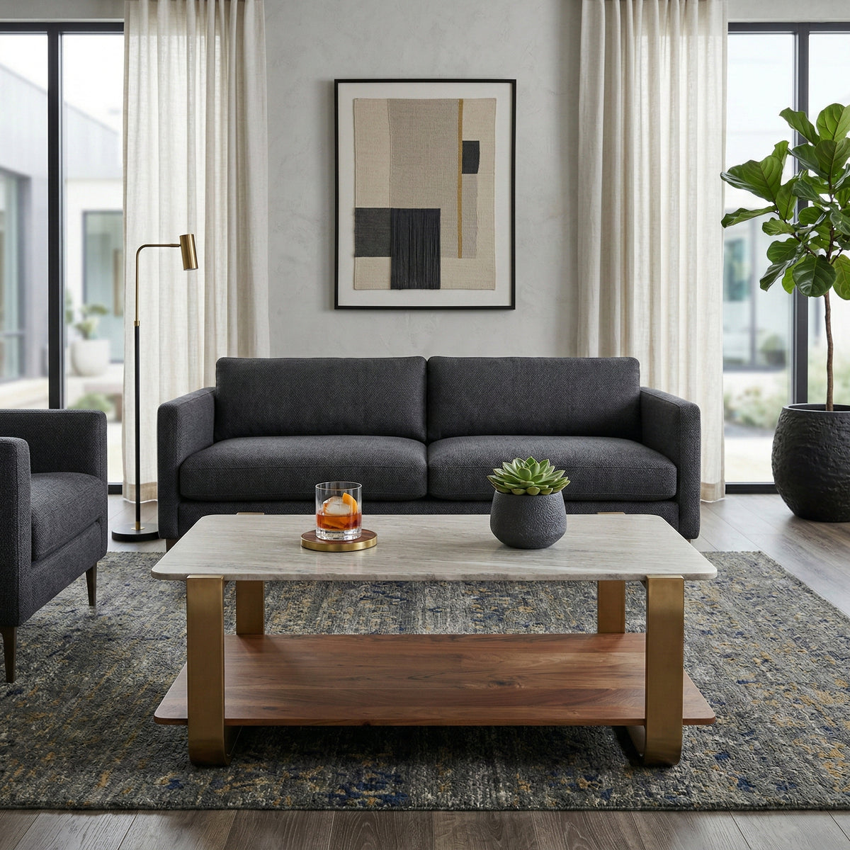 Snoboy Gold Marble Top Rectangle Coffee Table