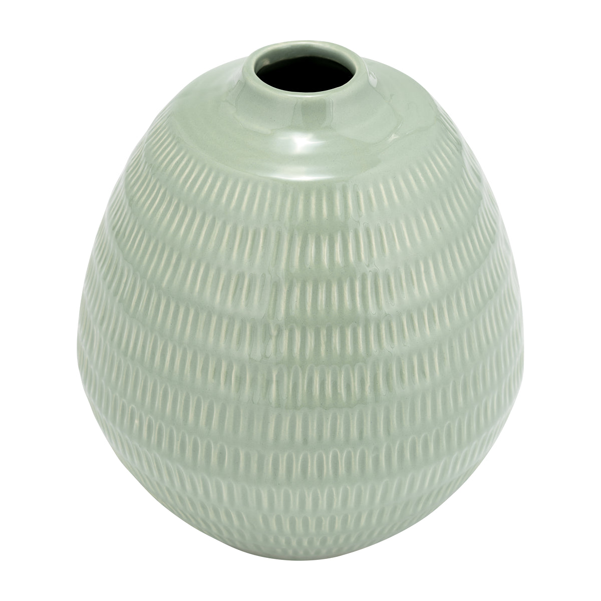 Chipps Dark Sage Ceramic Stripe Oval Vase