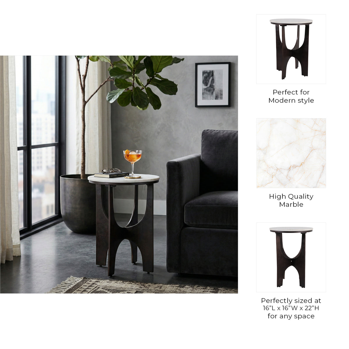 Gardenland White/Bronze Modern Accent Table with Metal Base