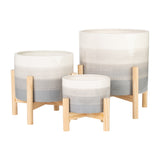 Rose Park Beige Mix Ceramic Planter with Wood Stand