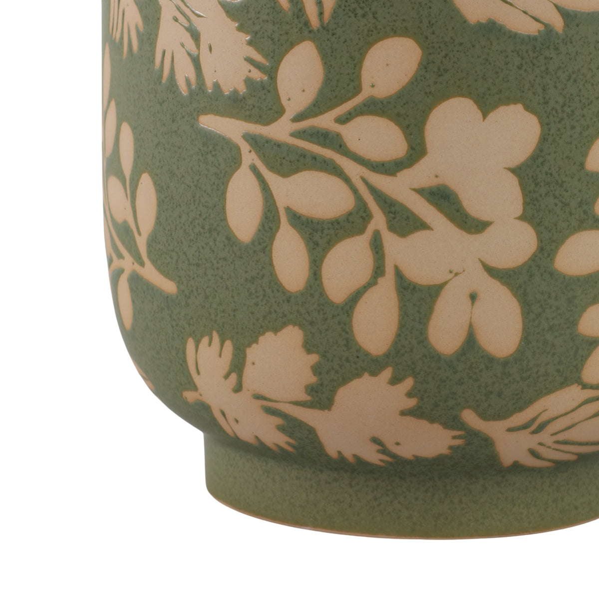 Branscomb Green/Tan Hand Painted Leaves Planters (Set of 2)