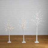 4' 5' 6' Pre-Lit Artificial  White Birch Trees - Set of 3