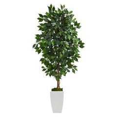 4.5’ Ficus Artificial Tree in White Metal Planter - Ornate Home