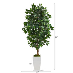 4.5’ Ficus Artificial Tree in White Metal Planter - Ornate Home