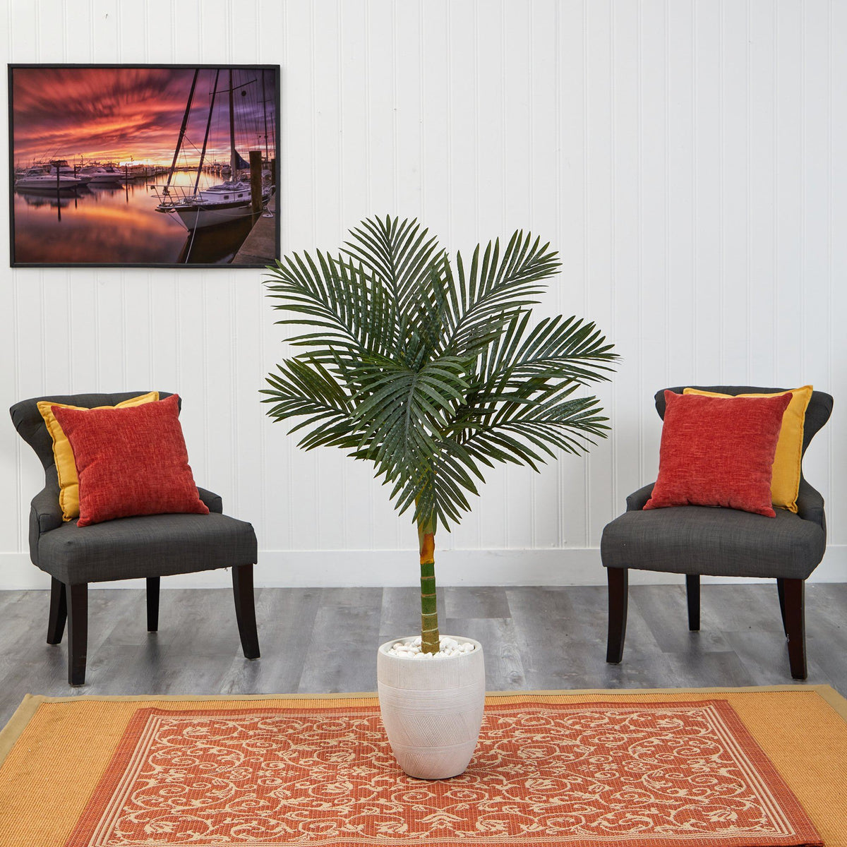 4.5’ Golden Cane Artificial Palm Tree in White Planter