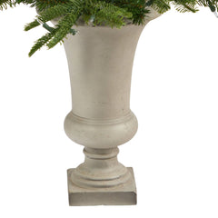 4.5’ Layered Washington Spruce Artificial Christmas Tree with 100 Clear LED Lights and 189 Bendable Branches in Sand Colored Urn - Ornate Home