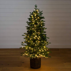 4.5' Pre-Lit Artificial Christmas Tree in Decorative Planter with 400 LED Lights - Ornate Home