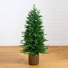 4.5' Pre-Lit Artificial Christmas Tree in Decorative Planter with 400 LED Lights - Ornate Home