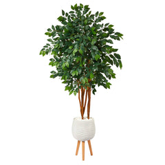 4.5’ Sakaki Artificial Tree in White Planter with Stand - Ornate Home