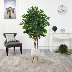 4.5’ Sakaki Artificial Tree in White Planter with Stand - Ornate Home