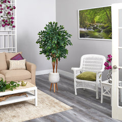 4.5’ Sakaki Artificial Tree in White Planter with Stand - Ornate Home