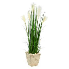 4.5’ Wheat Plum Grass Artificial Plant in Country White Planter - Ornate Home