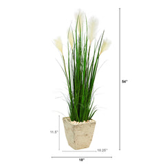 4.5’ Wheat Plum Grass Artificial Plant in Country White Planter - Ornate Home