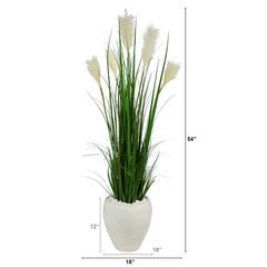 4.5’ Wheat Plum Grass Artificial Plant in White Planter - Ornate Home