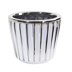 4.75” Ceramic White Vase with Silver Burnishing - Ornate Home