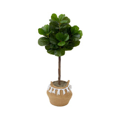 4' Artificial Fiddle Leaf Fig Tree with Handmade Jute & Cotton Basket with Tassels DIY KIT - Ornate Home