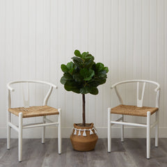4' Artificial Fiddle Leaf Fig Tree with Handmade Jute & Cotton Basket with Tassels DIY KIT - Ornate Home