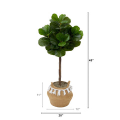 4' Artificial Fiddle Leaf Fig Tree with Handmade Jute & Cotton Basket with Tassels DIY KIT - Ornate Home