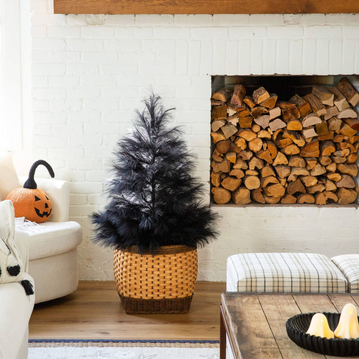 4' Artificial Halloween Black Pampas Grass Christmas Tree