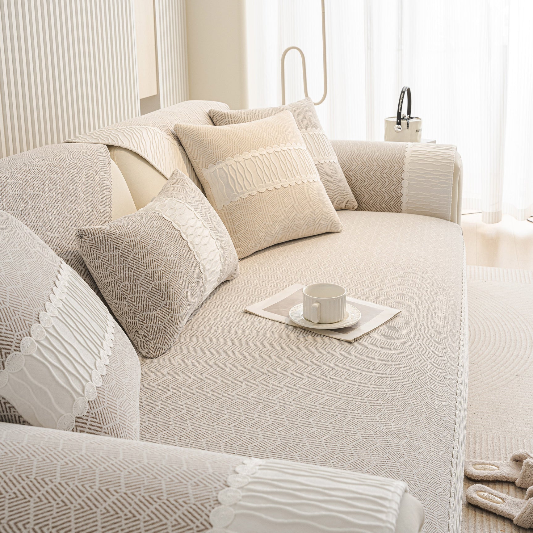 Herringbone Sofa Protector Cover, Non-Slip Couch Cover for Seat, Back & Arms