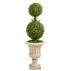 4’ Double Boxwood Topiary Artificial Tree in Sand Finished Urn - Ornate Home